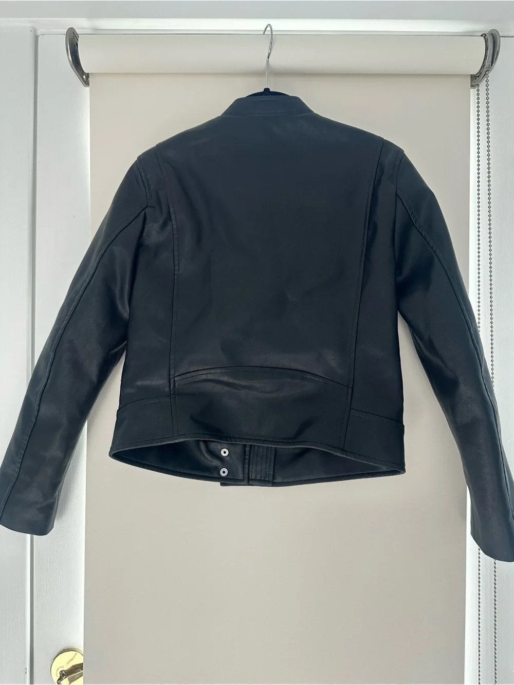 GAP Kids Black Faux Leather Moto Jacket with Snap Hem